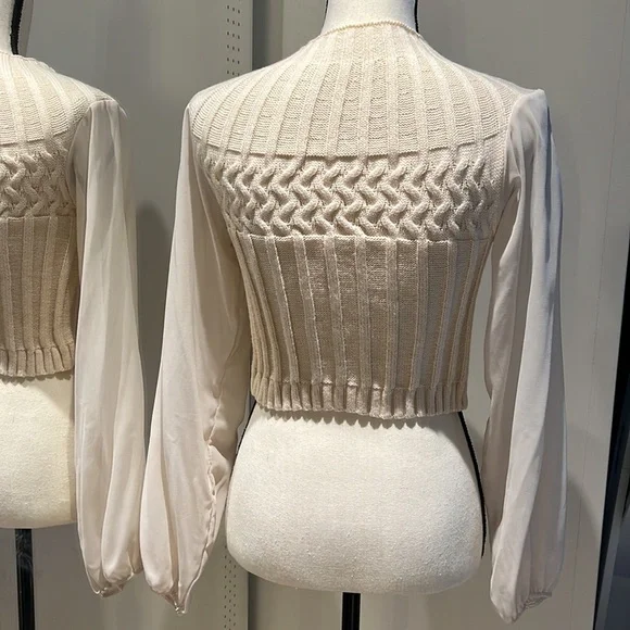 Storets creme sheer knit sweater size small - Picture 2 of 2